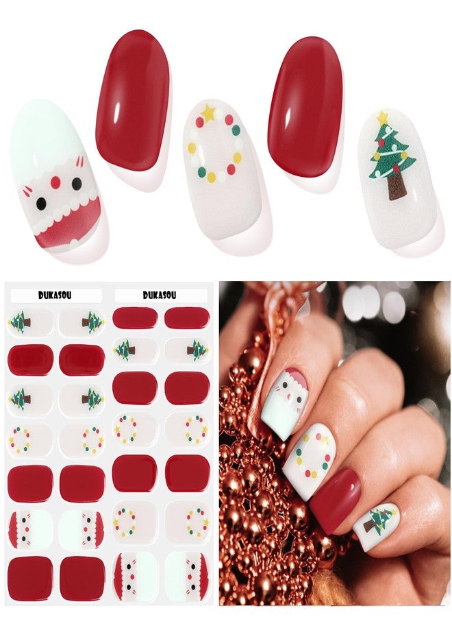 DUKASOU Christmas Semi Cured Gel Nail Strips, Santa Claus | 28 pcs Gel Nail Strips Work with Any UV Lamp, Salon Quality UV Nails Stickers, Easy to Apply for Home Christmas Nails DIY - Image 1